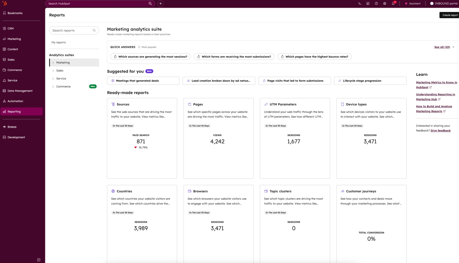 HubSpot Marketing Analytics -raportointi